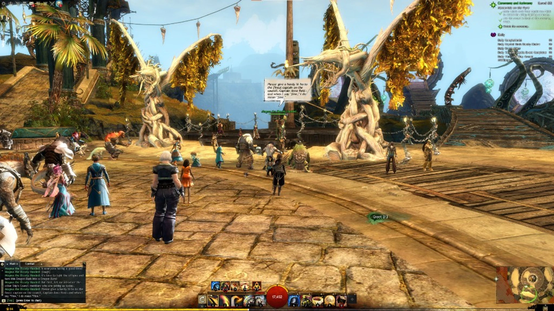 Guild Wars 2 players gathered in Lion’s Arch plaza during a festival